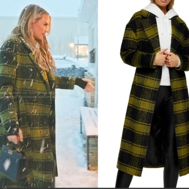Euc Topshop Check Coat In Olive
